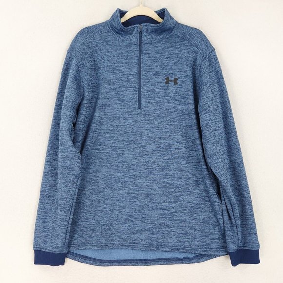 Under Armour Sweater Men Extra Large Blue Heathered Loose Fit Cold Gear Pullover - Picture 1 of 9